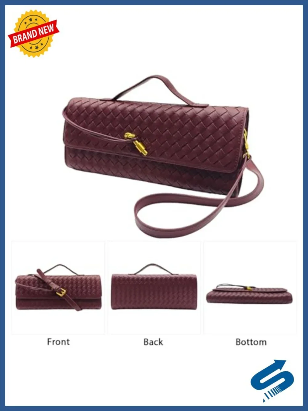 Formal Woven PU Leather Clutch Evening Bag Convertible Shoulder Purse